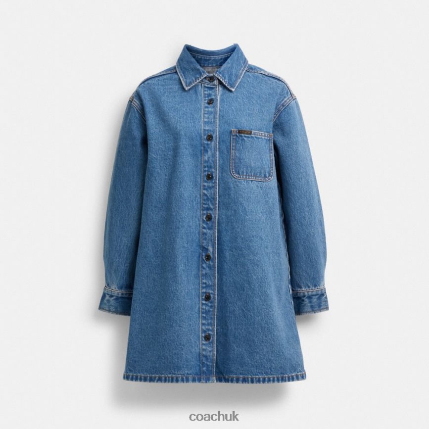 Coach Women DENIM SHIRT DRESS Indigo Blue D0DL44521