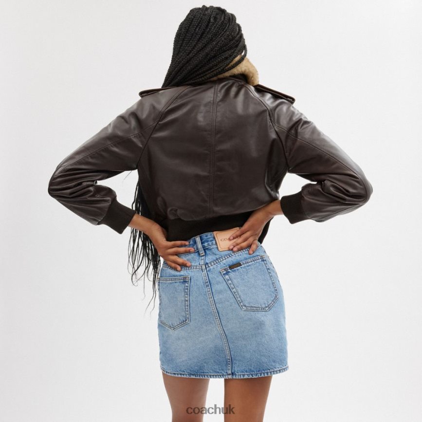 Coach Women CROPPED LEATHER JACKET Brown D0DL44435