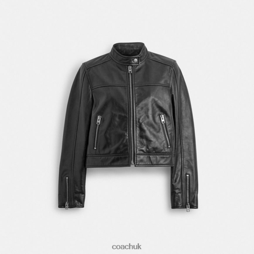 Coach Women LEATHER RACING JACKET Black D0DL44436