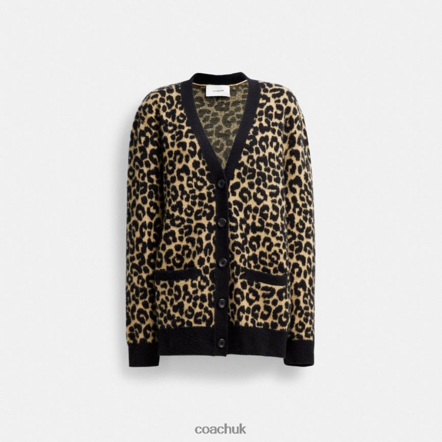 Coach Women LEOPARD CARDIGAN TAN MULTI D0DL44447