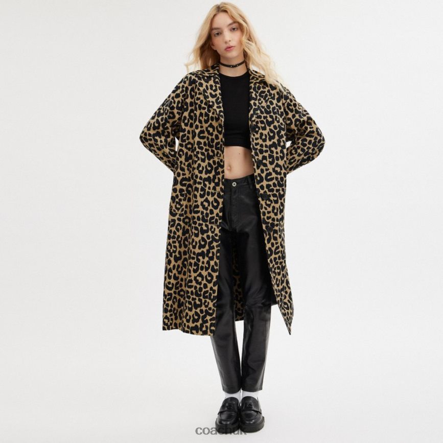 Coach Women LEOPARD OVERSIZED TRENCH COAT Leopard D0DL44437