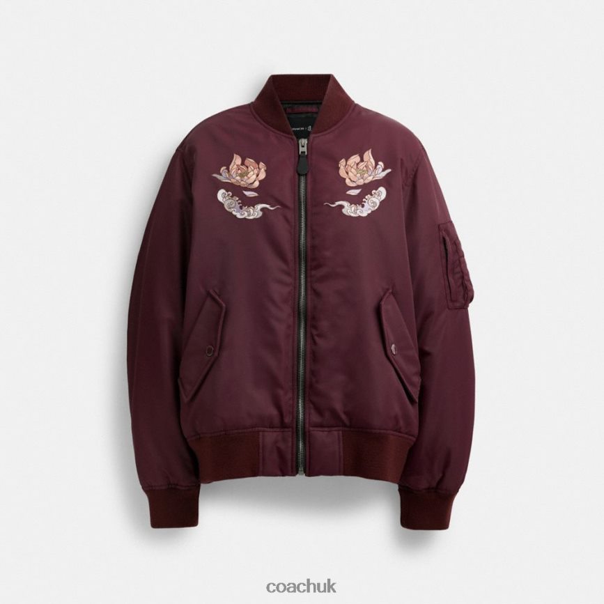 Coach Women NEW YEAR MA-1 JACKET WITH DRAGON Burgundy D0DL44431