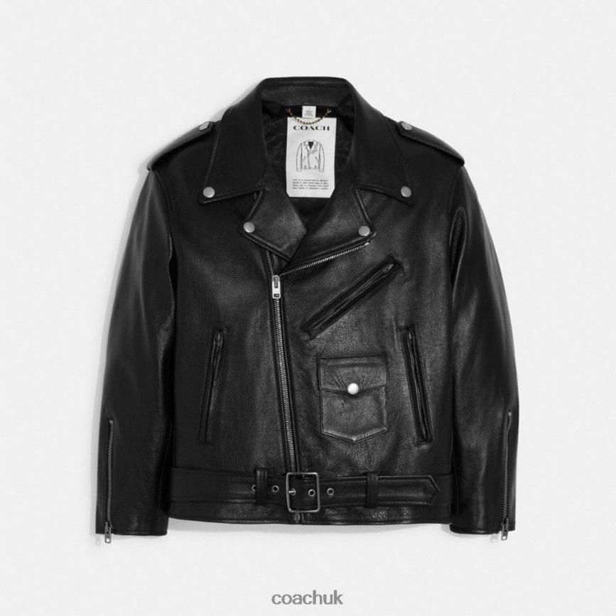 Coach Women OVERSIZED LEATHER BIKER JACKET Black D0DL44465