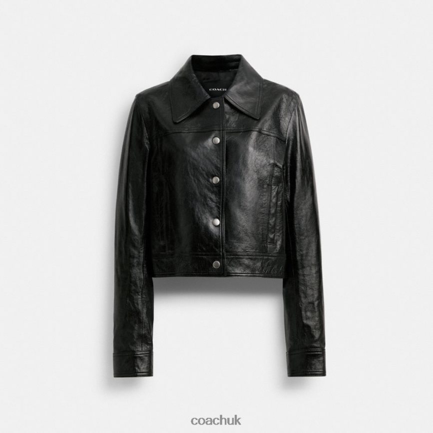 Coach Women PATENT LEATHER JACKET Black D0DL44454