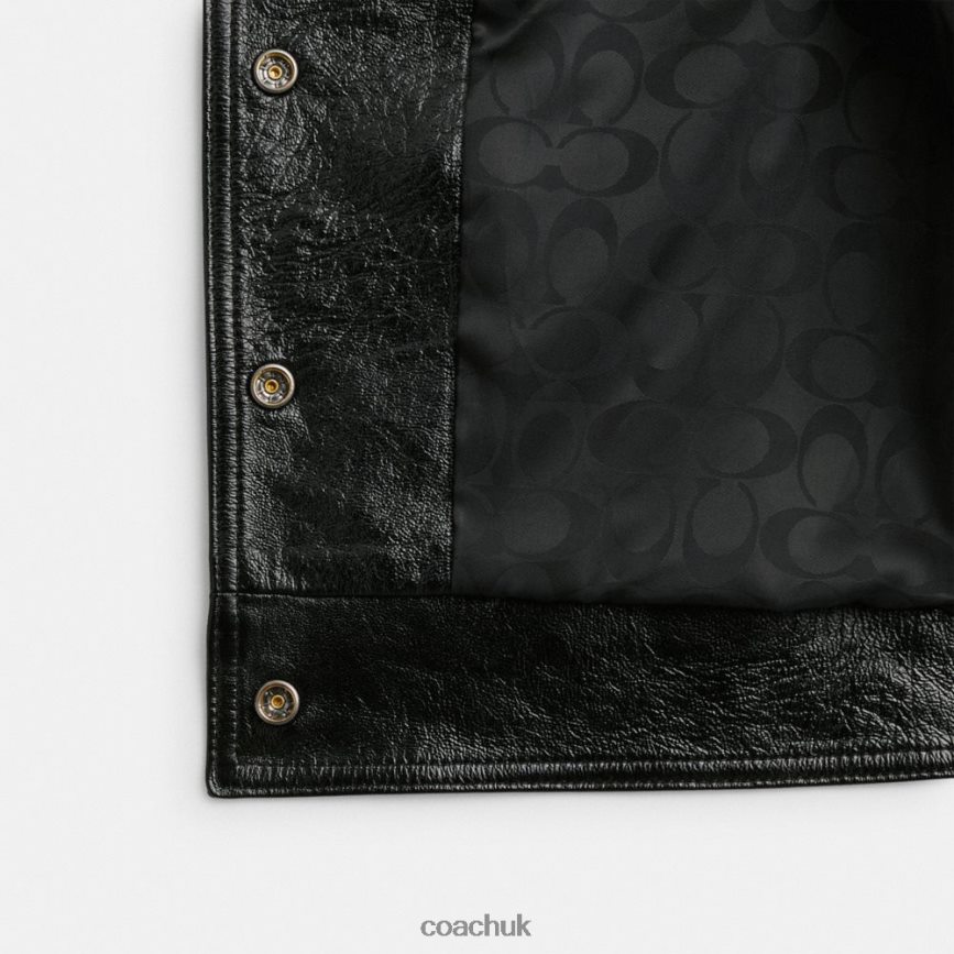 Coach Women PATENT LEATHER JACKET Black D0DL44454