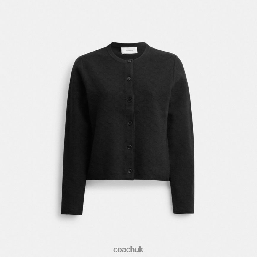Coach Women SIGNATURE KNIT CROPPED CARDIGAN Black D0DL44452