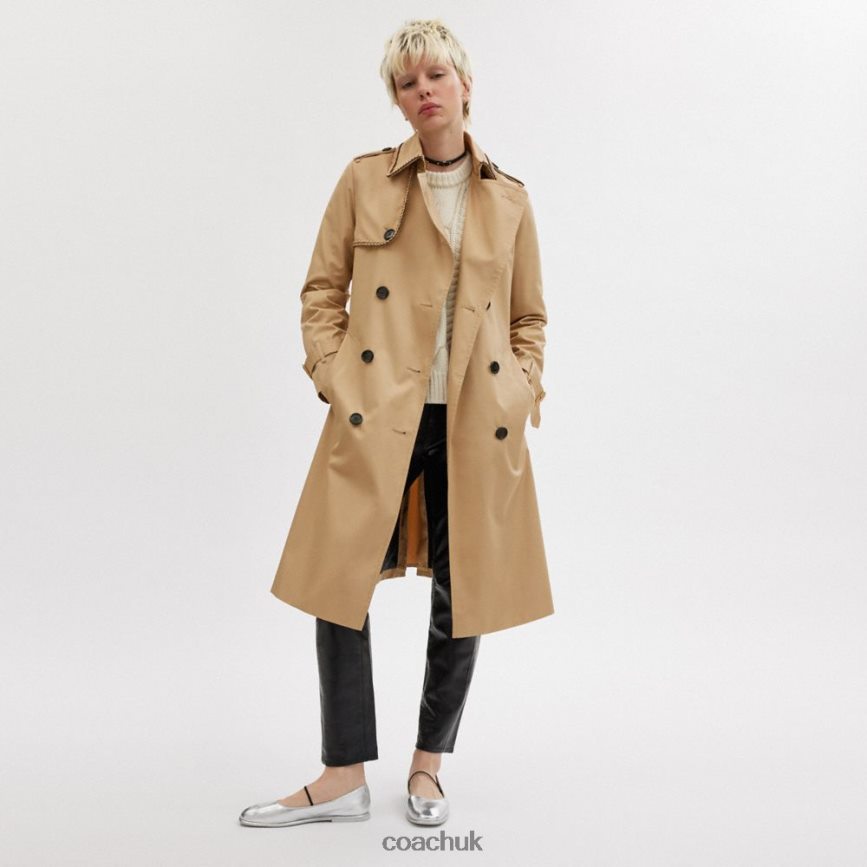 Coach Women TRENCH WITH BRAIDED DETAIL KHAKI D0DL44459