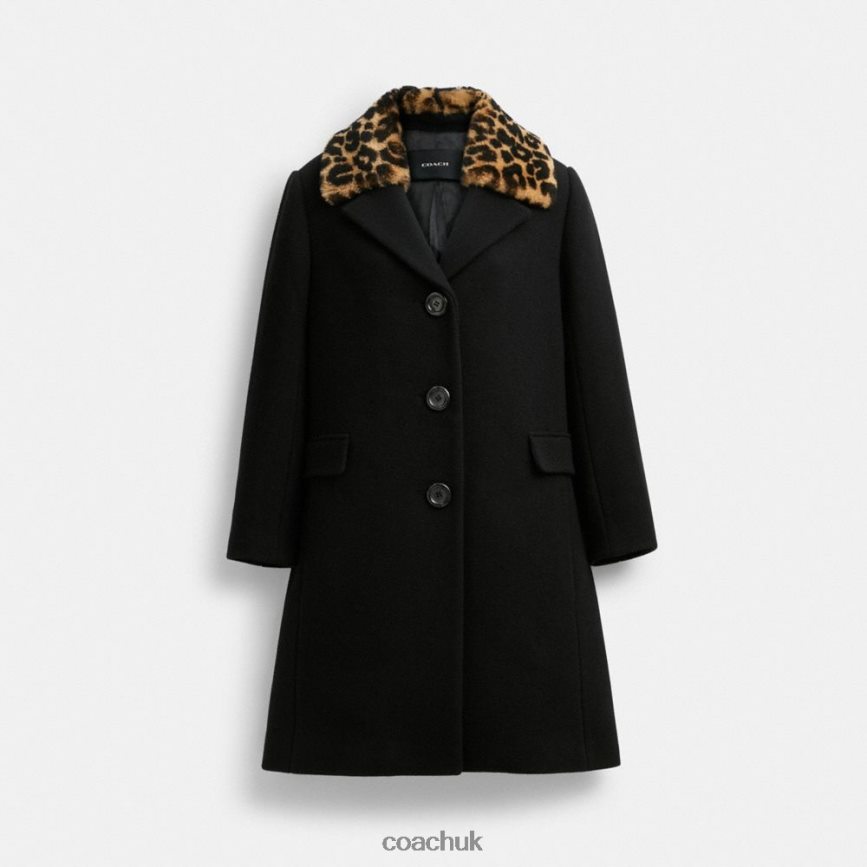Coach Women WOOL COAT WITH SHEARLING COLLAR Black D0DL44449