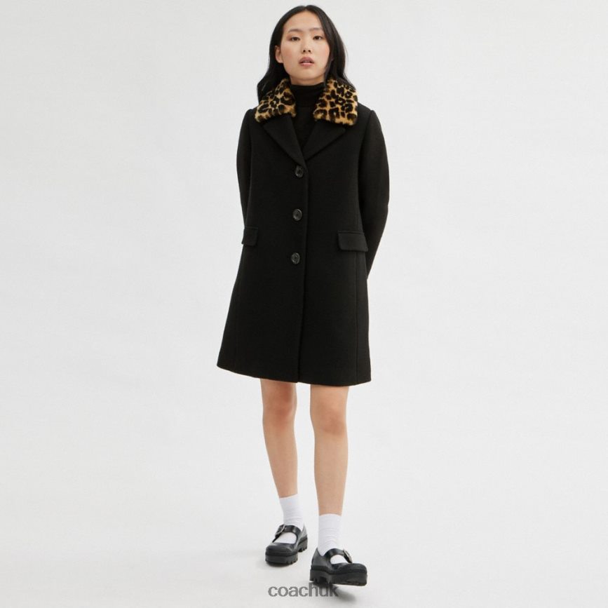 Coach Women WOOL COAT WITH SHEARLING COLLAR Black D0DL44449