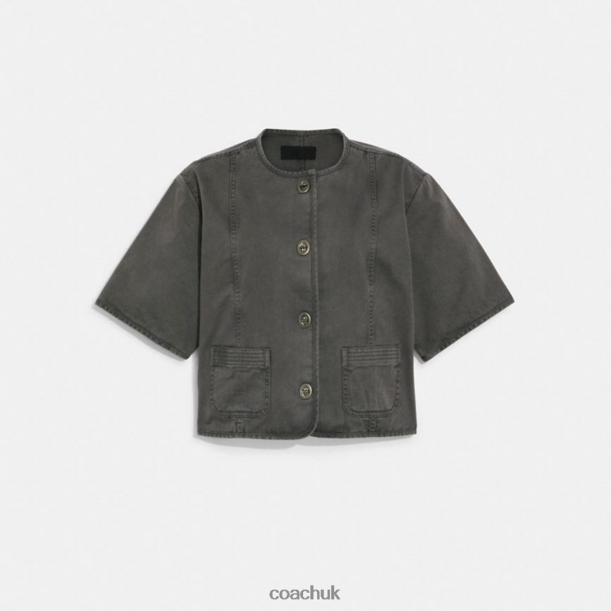 Coach Women WOVEN SET SHORT SLEEVE JACKET WASHED BLACK D0DL44461