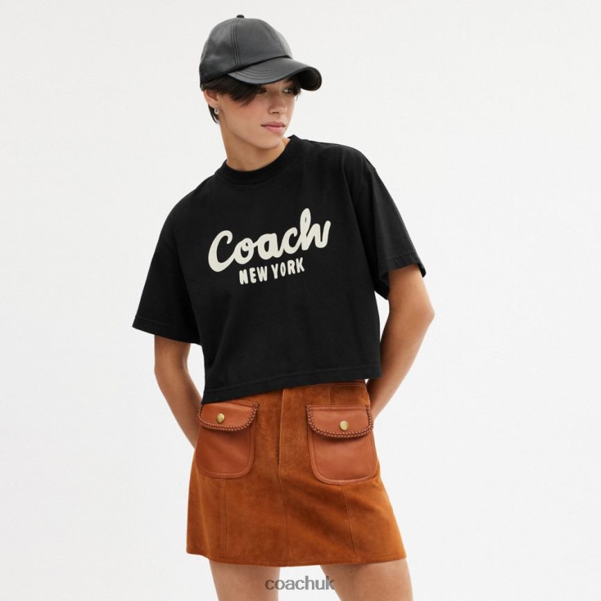 Coach Women CURSIVE SIGNATURE CROPPED T-SHIRT Black D0DL44472