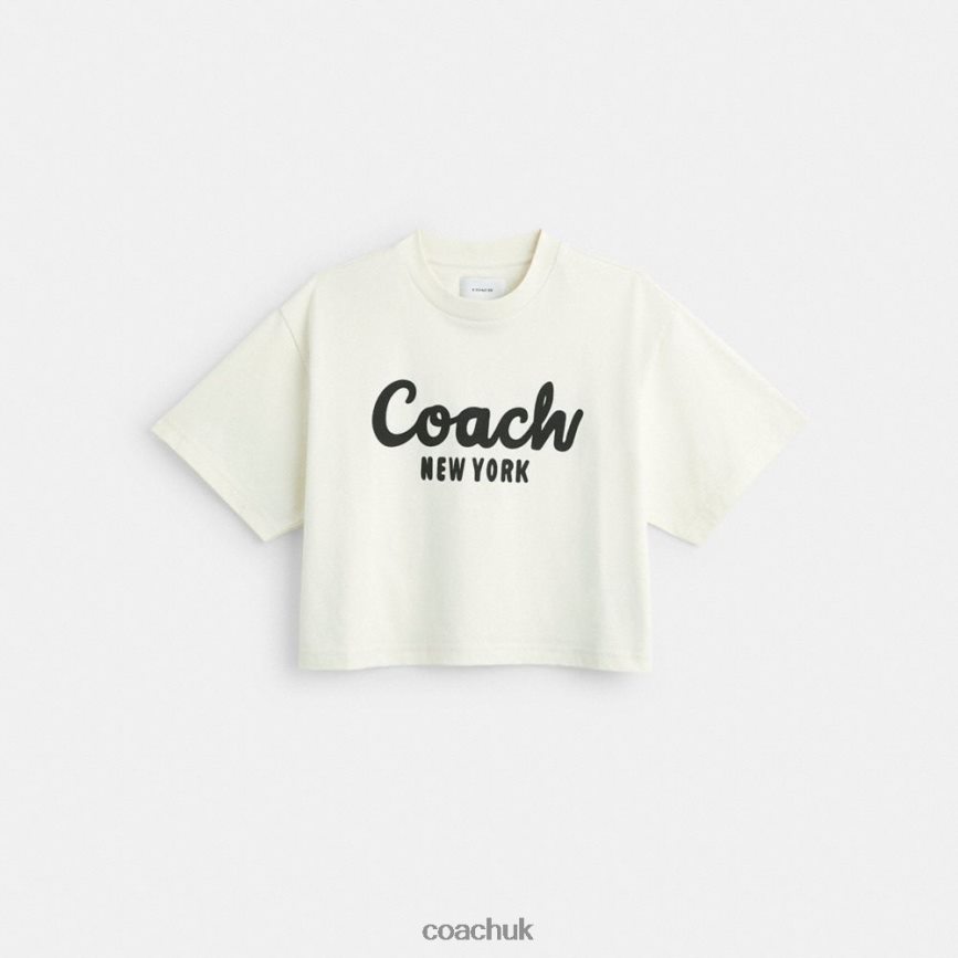 Coach Women CURSIVE SIGNATURE CROPPED T-SHIRT Cream. D0DL44473