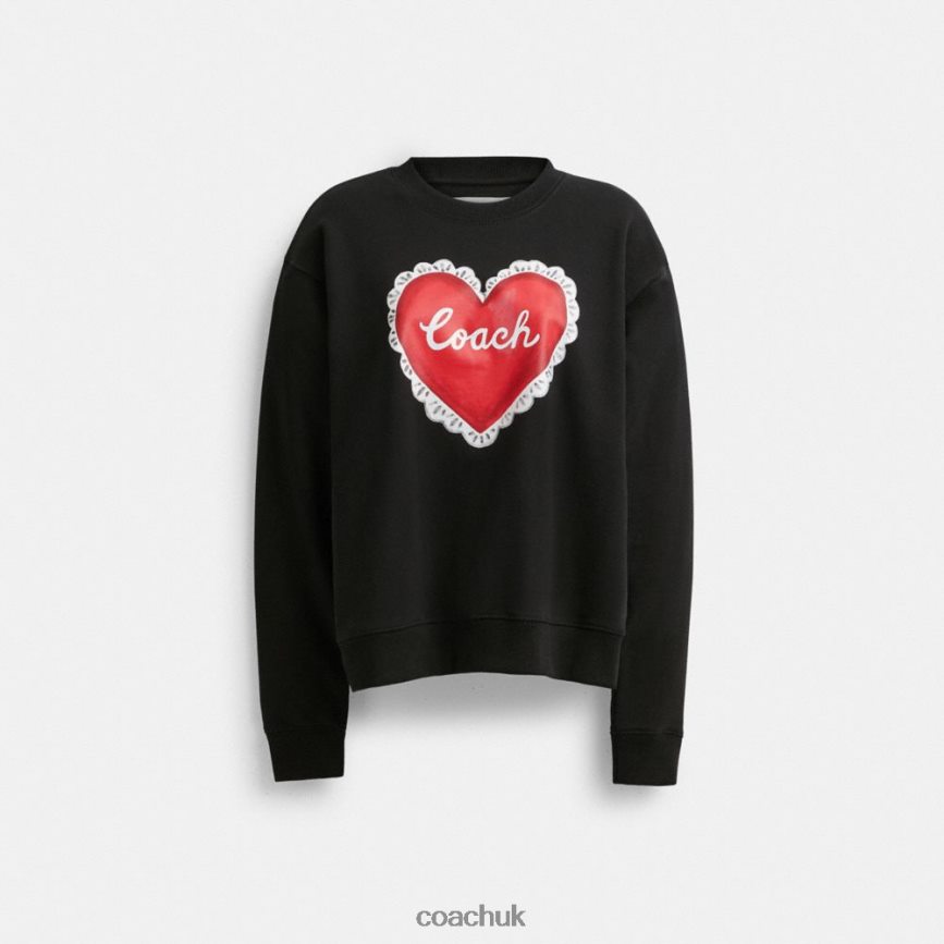 Coach Women HEART CREWNECK SWEATER Black D0DL44471