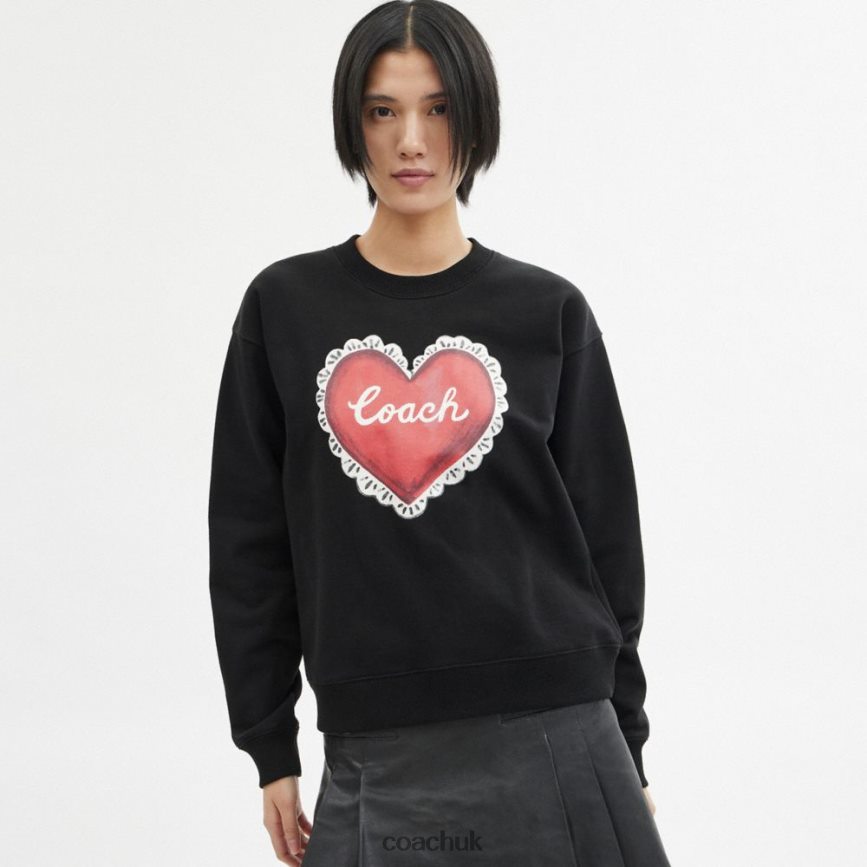 Coach Women HEART CREWNECK SWEATER Black D0DL44471