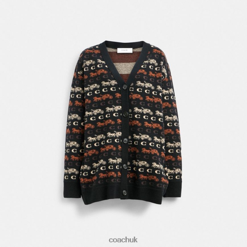Coach Women HORSE AND CARRIAGE CARDIGAN BLACK/BROWN MULTI D0DL44481