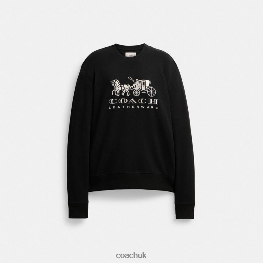 Coach Women HORSE AND CARRIAGE CREWNECK SWEATSHIRT Black D0DL44494
