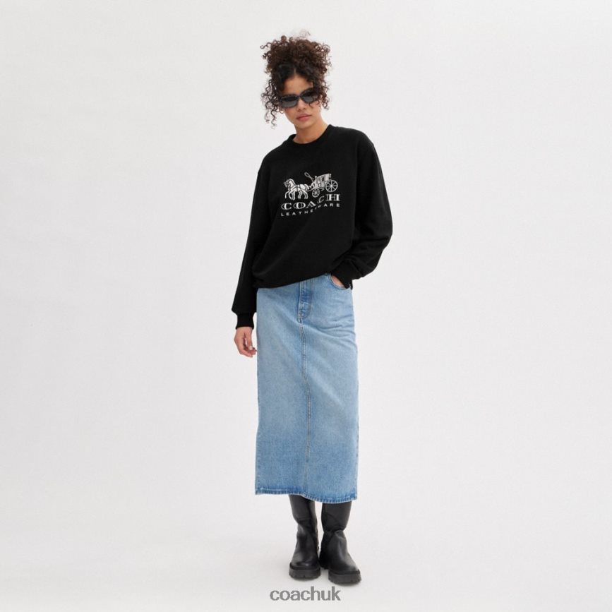 Coach Women HORSE AND CARRIAGE CREWNECK SWEATSHIRT Black D0DL44494