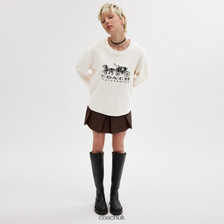 Coach Women HORSE AND CARRIAGE CREWNECK SWEATSHIRT Chalk D0DL44495
