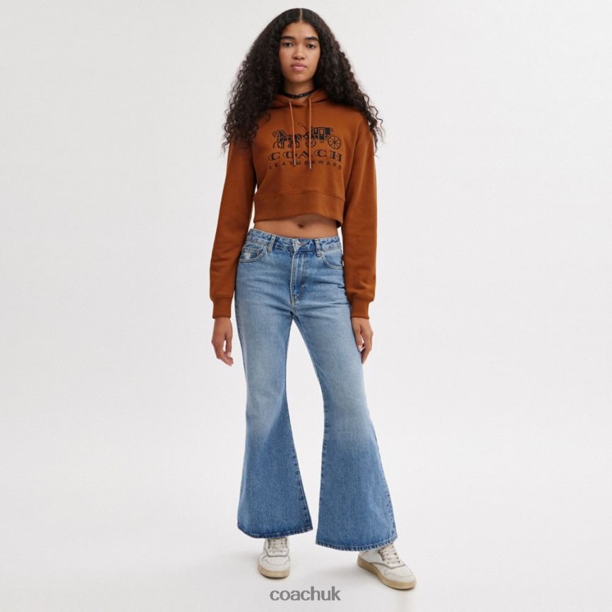 Coach Women HORSE AND CARRIAGE CROPPED HOODIE IN ORGANIC COTTON Brown D0DL44480