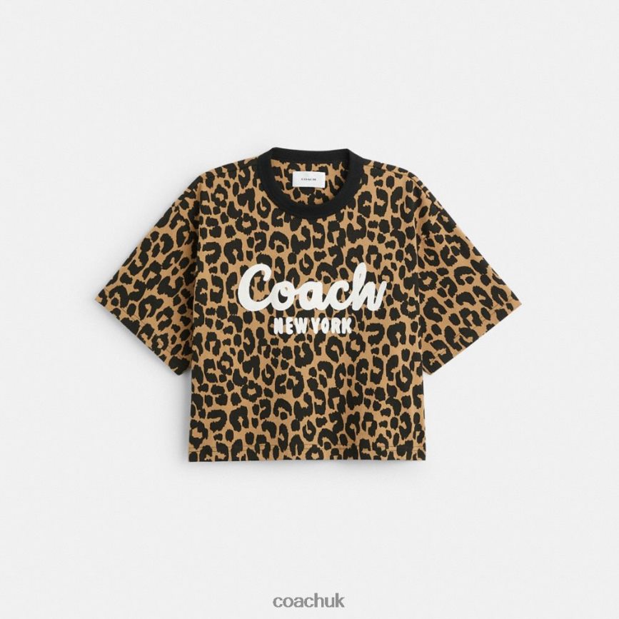 Coach Women LEOPARD CURSIVE SIGNATURE CROPPED T-SHIRT Leopard D0DL44474