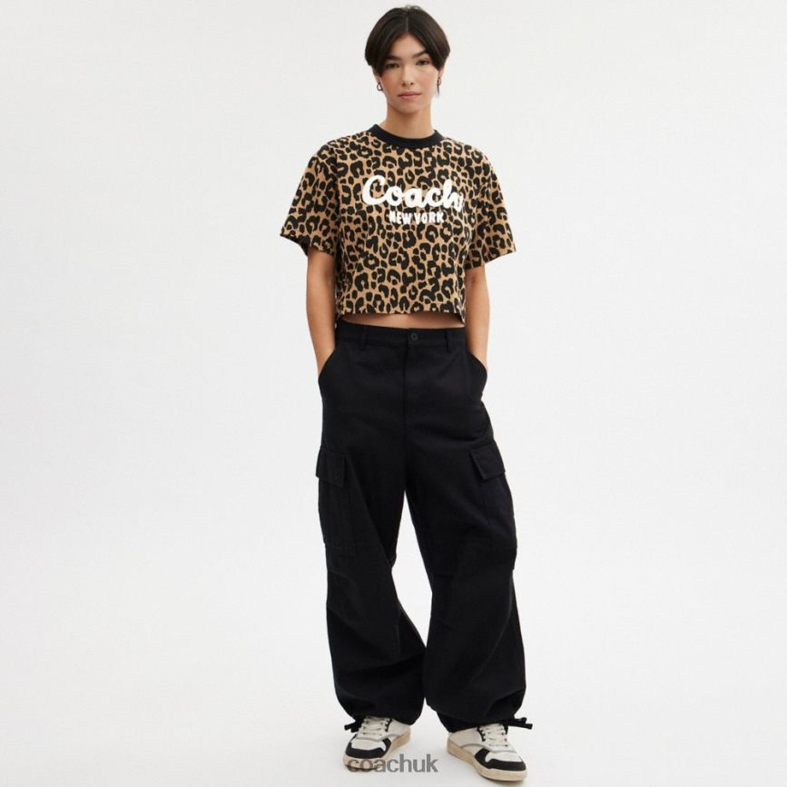 Coach Women LEOPARD CURSIVE SIGNATURE CROPPED T-SHIRT Leopard D0DL44474
