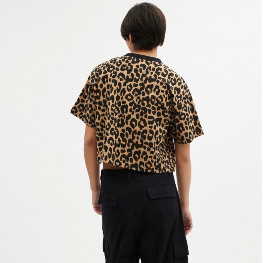 Coach Women LEOPARD CURSIVE SIGNATURE CROPPED T-SHIRT Leopard D0DL44474