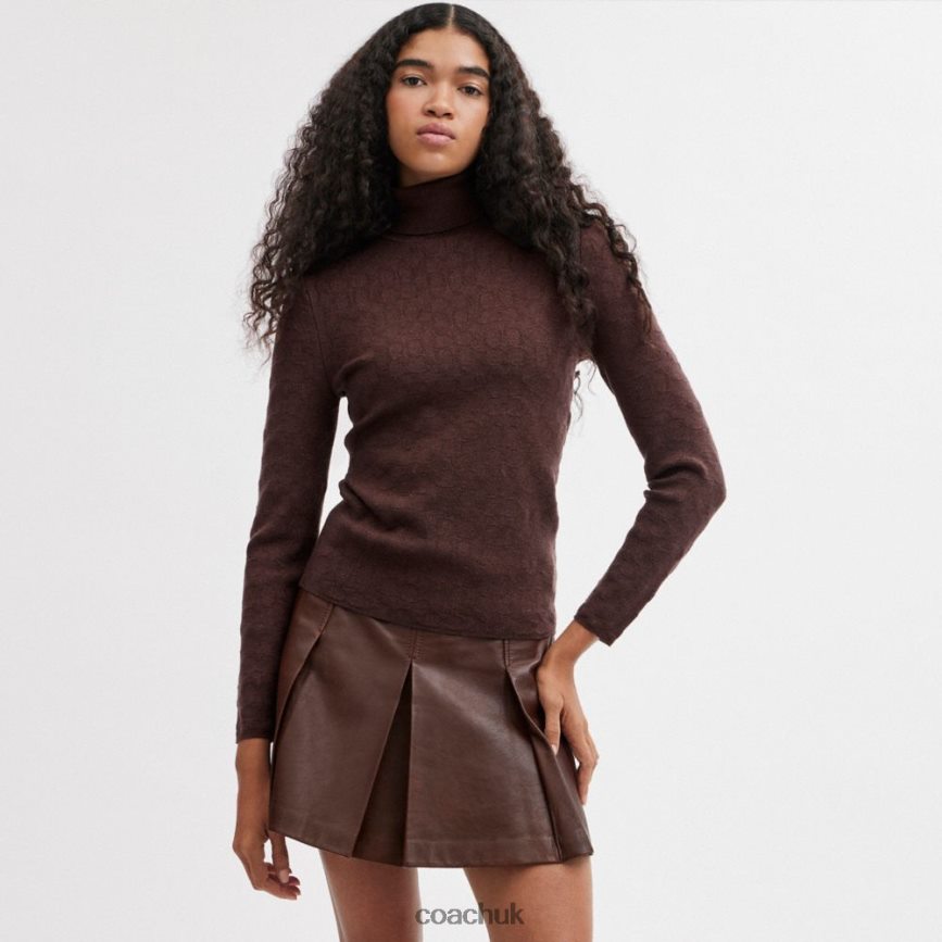 Coach Women LUREX SIGNATURE TURTLENECK SWEATER Brown D0DL44478