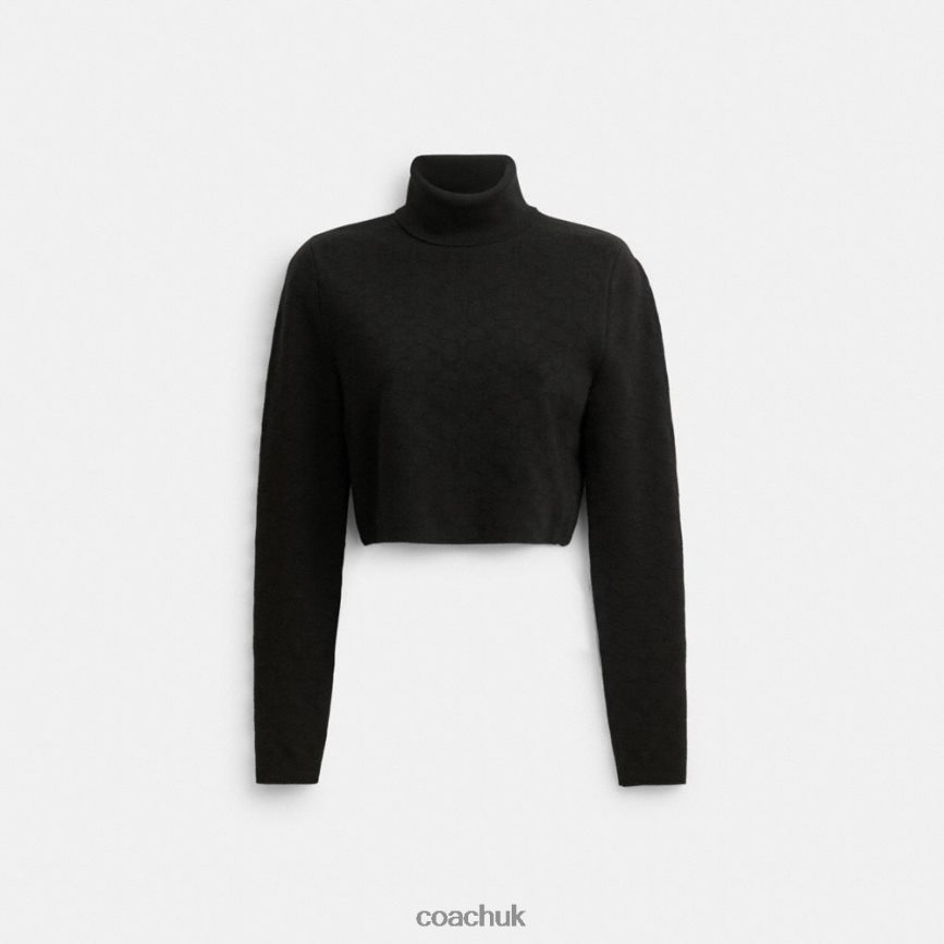 Coach Women SIGNATURE KNIT CROPPED TURTLENECK Black D0DL44487