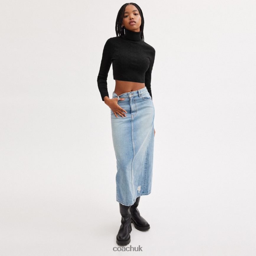 Coach Women SIGNATURE KNIT CROPPED TURTLENECK Black D0DL44487