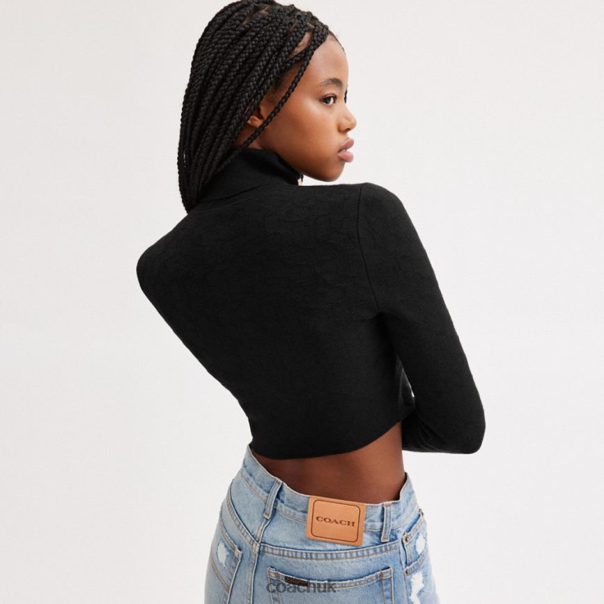 Coach Women SIGNATURE KNIT CROPPED TURTLENECK Black D0DL44487