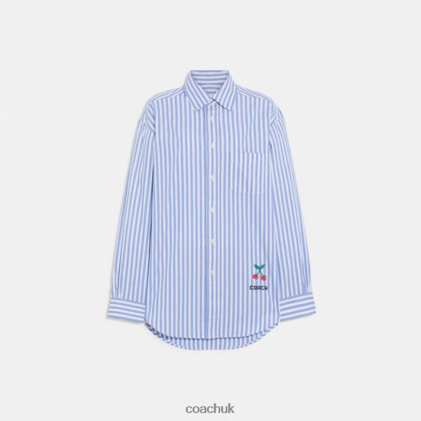 Coach Women STRIPED BUTTON DOWN SHIRT Blue Multi. D0DL44499