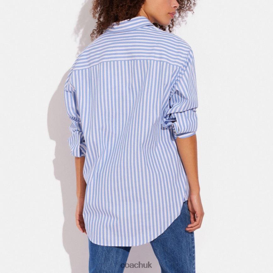 Coach Women STRIPED BUTTON DOWN SHIRT Blue Multi. D0DL44499