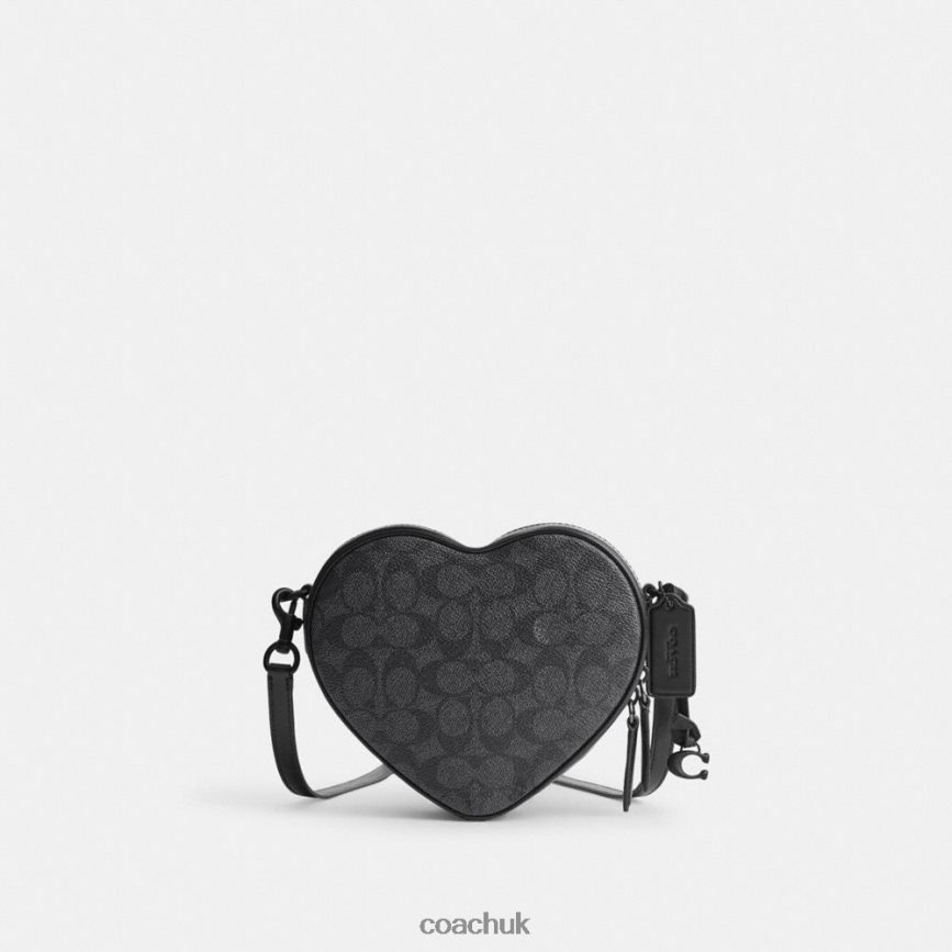 Coach Women HEART CROSSBODY IN SIGNATURE CANVAS MW/Charcoal/Black D0DL44205