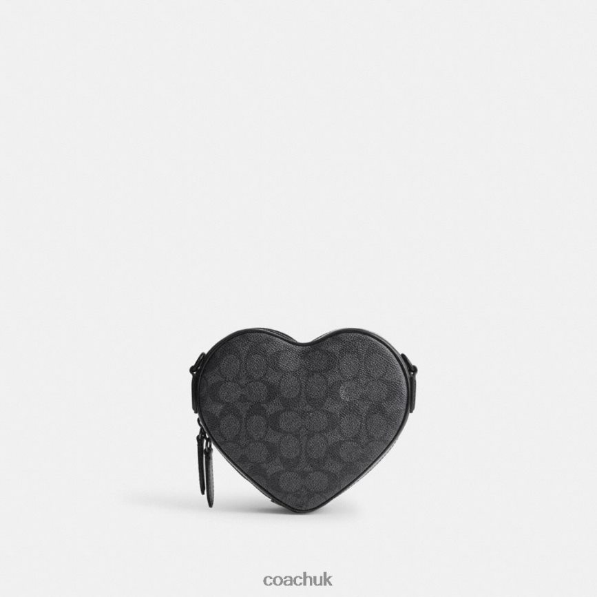 Coach Women HEART CROSSBODY IN SIGNATURE CANVAS MW/Charcoal/Black D0DL44205