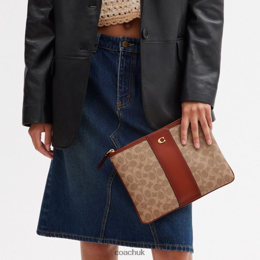 Coach Women POUCH 28 IN SIGNATURE CANVAS B4/Tan Rust D0DL44315