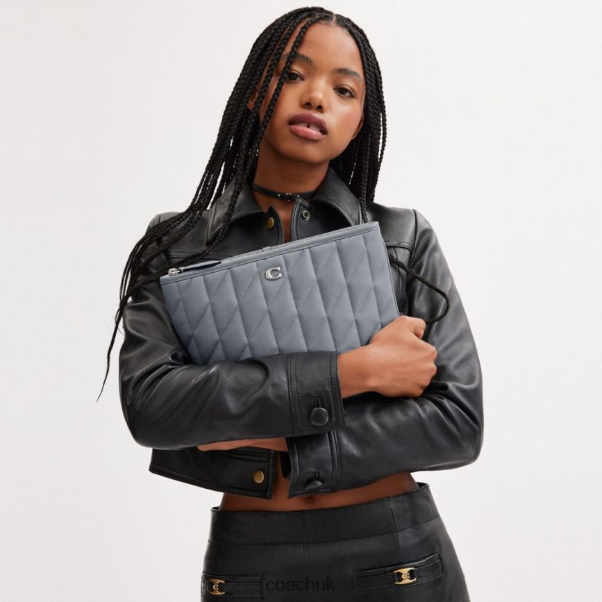 Coach Women POUCH 28 WITH PILLOW QUILTING LH/Grey Blue D0DL44309