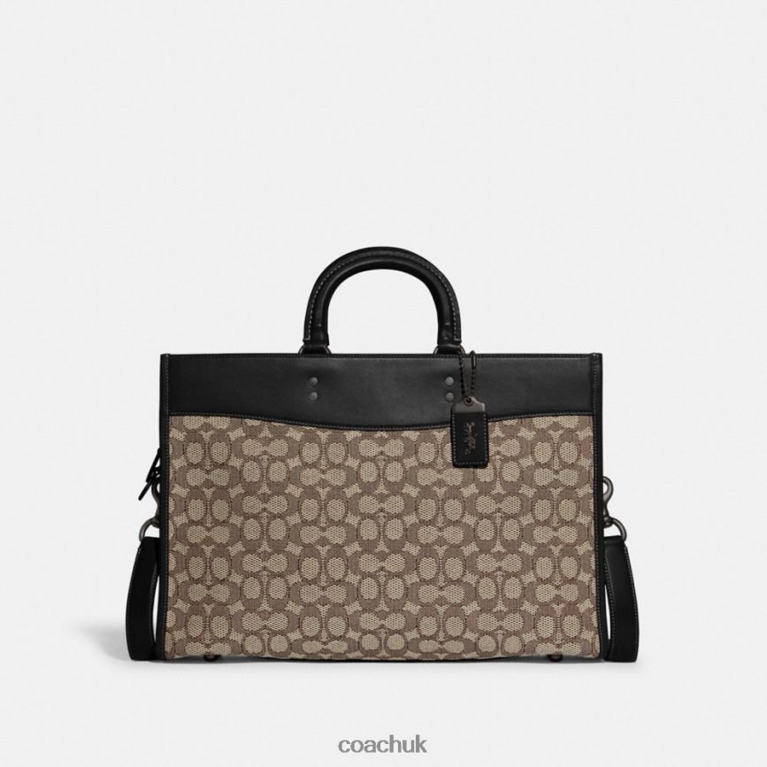 Coach Women ROGUE BRIEF IN SIGNATURE TEXTILE JACQUARD Cocoa/Black D0DL4485