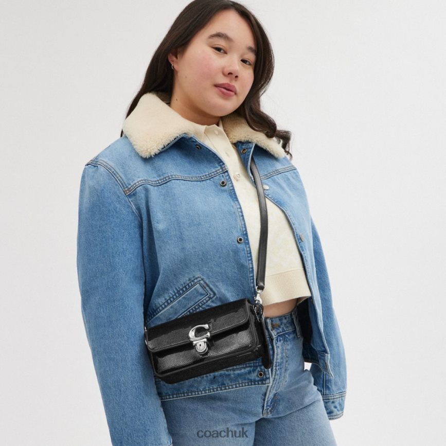 Coach Women STUDIO BAGUETTE BAG WITH SEQUINS LH/Black D0DL44183