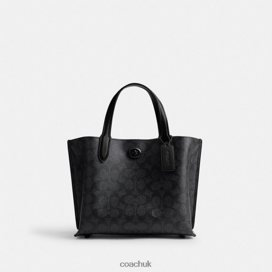 Coach Women WILLOW TOTE 24 IN SIGNATURE CANVAS MW/Charcoal/Black D0DL44285