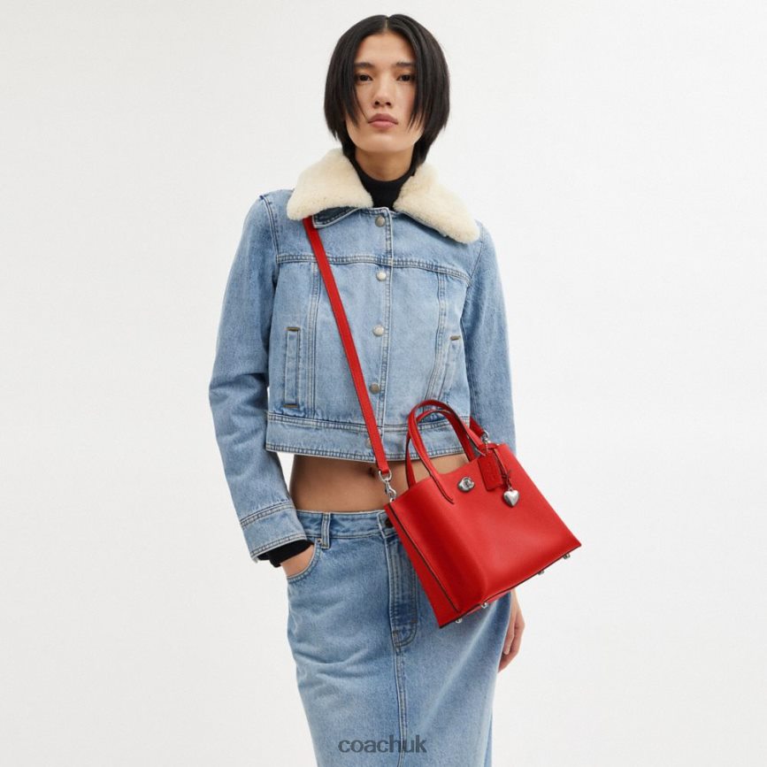 Coach Women WILLOW TOTE 24 WITH HEART CHARM LH/Sport Red D0DL44283