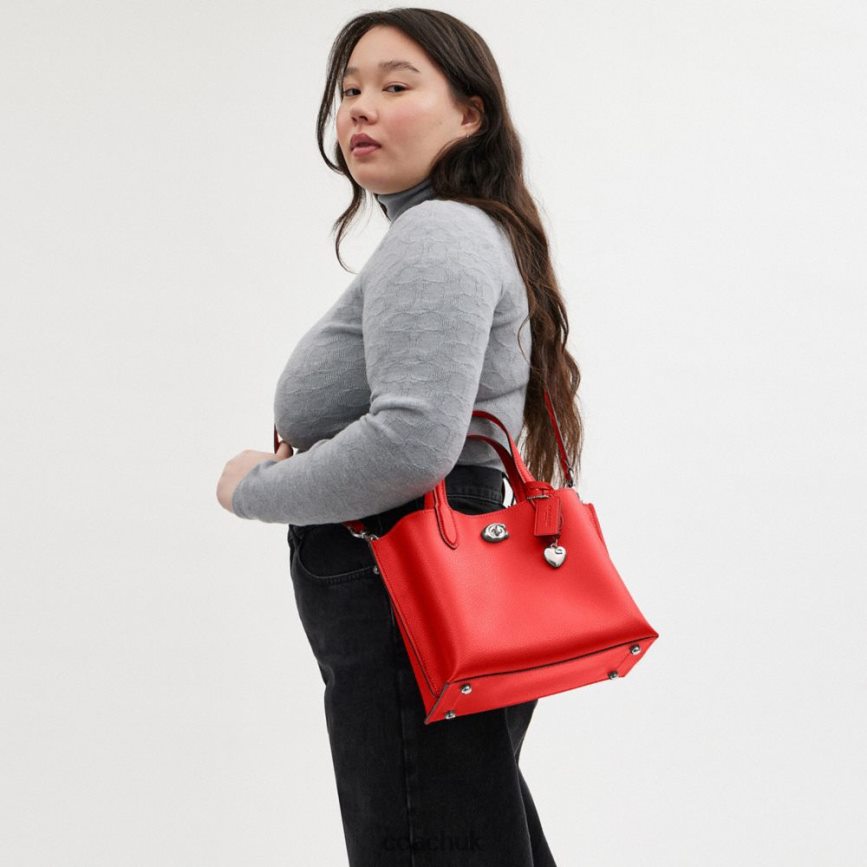 Coach Women WILLOW TOTE 24 WITH HEART CHARM LH/Sport Red D0DL44283