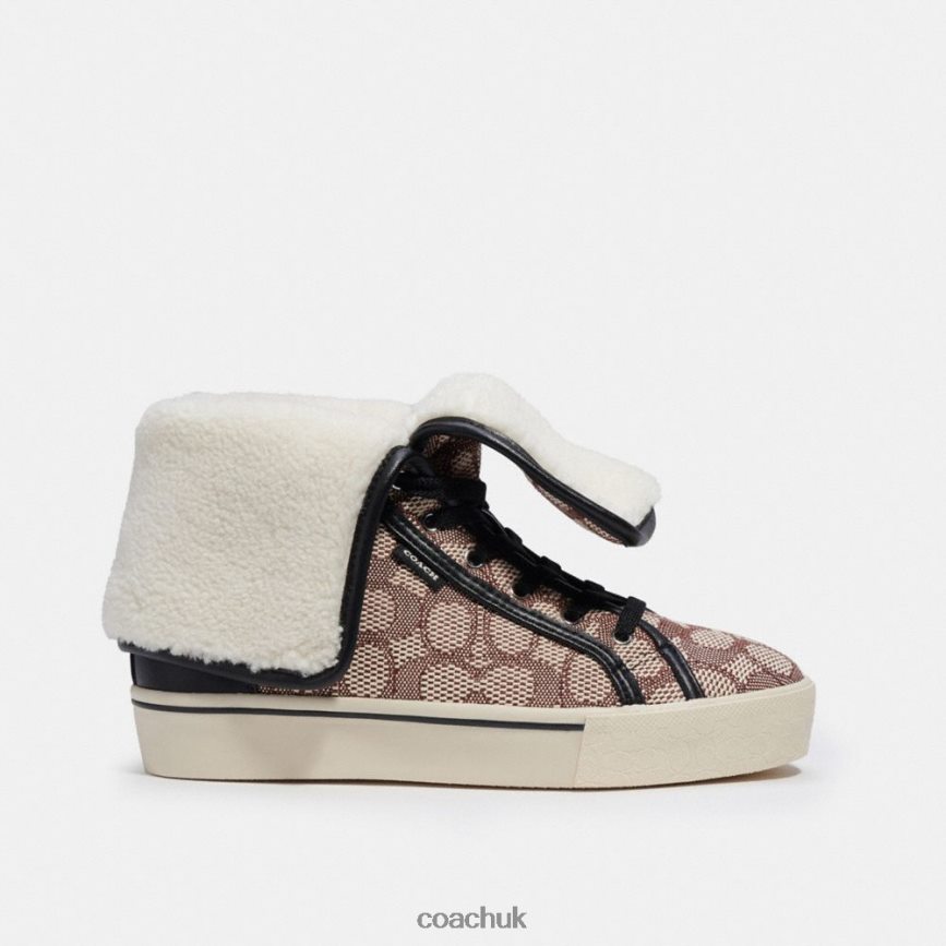 Coach Women CITYSOLE FOLDOVER HIGH TOP PLATFORM SNEAKER IN SIGNATURE JACQUARD Cocoa/Black D0DL44429