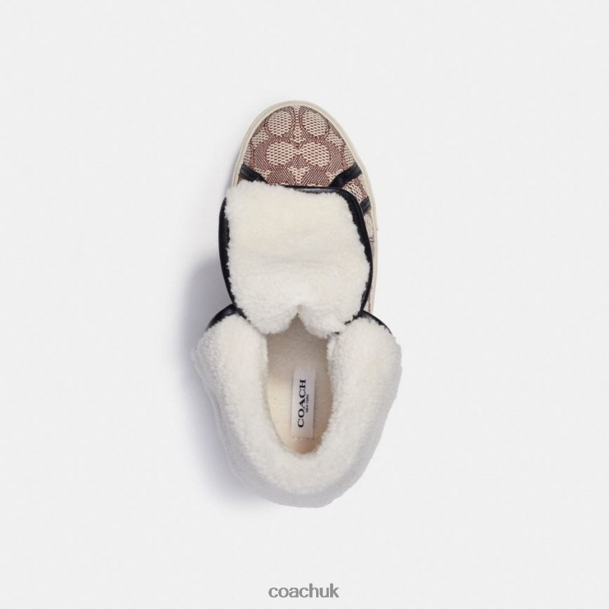 Coach Women CITYSOLE FOLDOVER HIGH TOP PLATFORM SNEAKER IN SIGNATURE JACQUARD Cocoa/Black D0DL44429