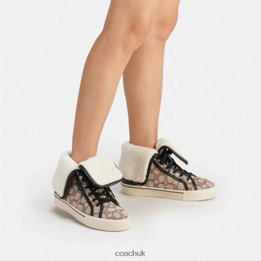 Coach Women CITYSOLE FOLDOVER HIGH TOP PLATFORM SNEAKER IN SIGNATURE JACQUARD Cocoa/Black D0DL44429