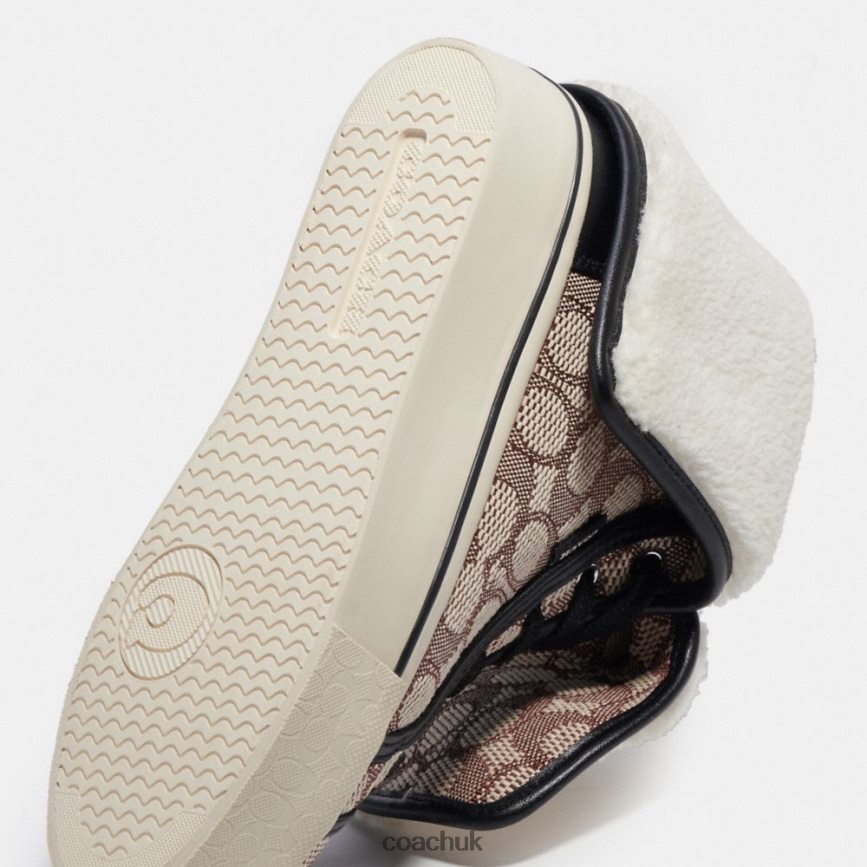 Coach Women CITYSOLE FOLDOVER HIGH TOP PLATFORM SNEAKER IN SIGNATURE JACQUARD Cocoa/Black D0DL44429