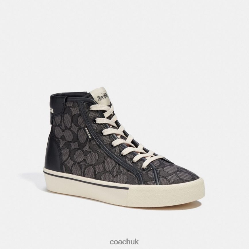 Coach Women CITYSOLE HIGH TOP PLATFORM SNEAKER IN SIGNATURE JACQUARD Smoke Coal/Black D0DL44430