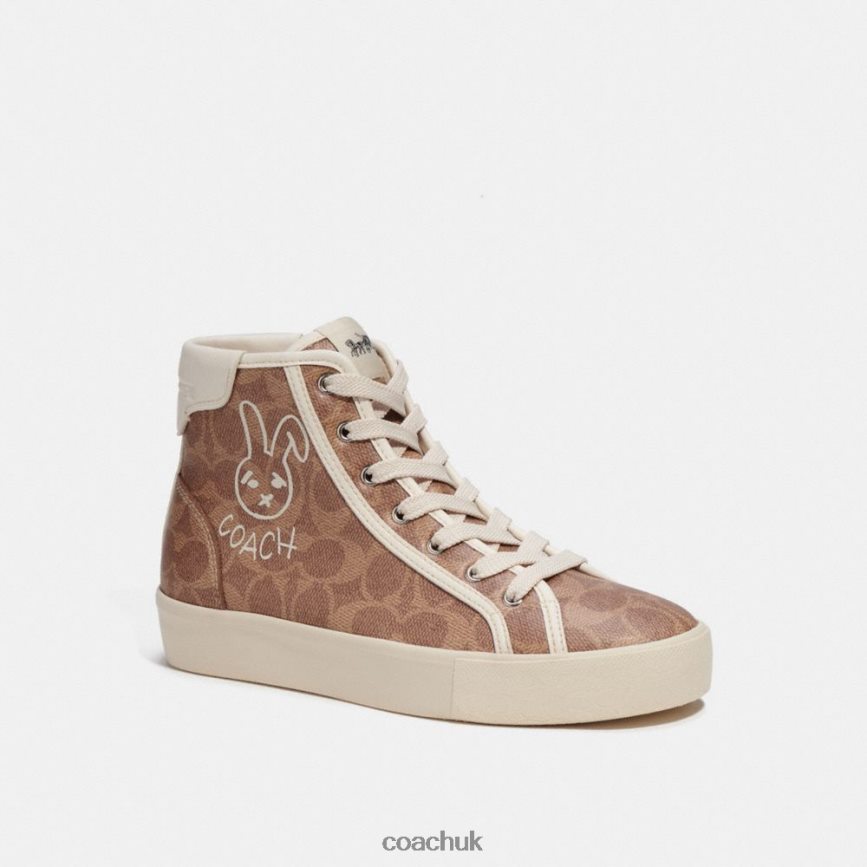 Coach Women LUNAR NEW YEAR CITYSOLE HIGH TOP PLATFORM SNEAKER IN SIGNATURE CANVAS WITH RABBIT TAN D0DL44427
