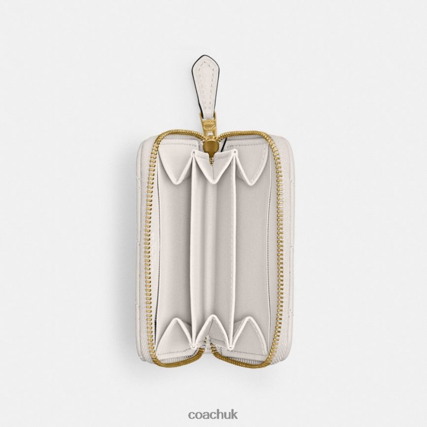 Coach Women SMALL ZIP AROUND CARD CASE WITH PILLOW QUILTING B4/CHALK D0DL44376