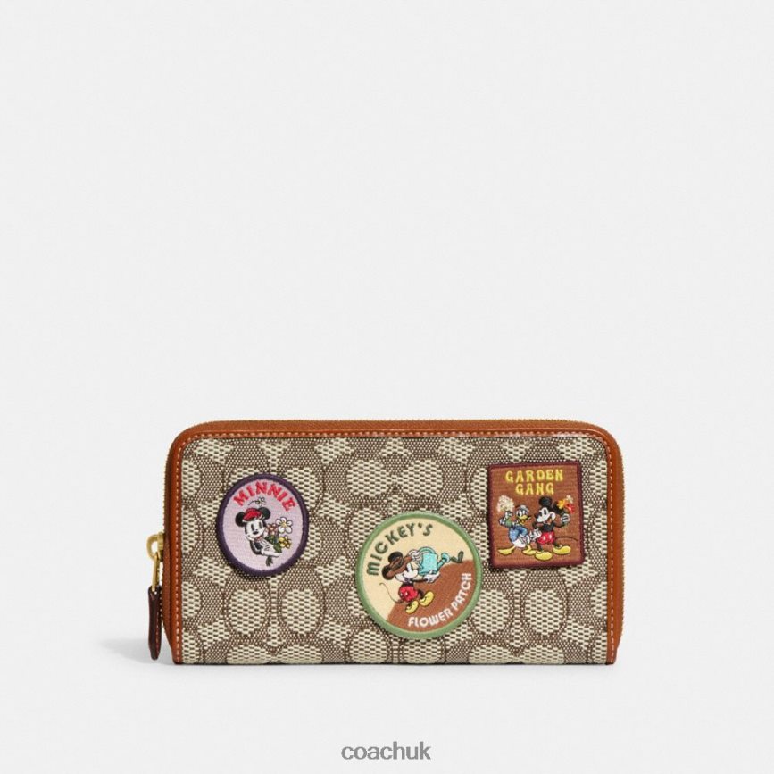 Coach Women DISNEY X COACH ACCORDION ZIP WALLET IN SIGNATURE TEXTILE JACQUARD WITH PATCHES B4/Cocoa Burnished Amb D0DL44326