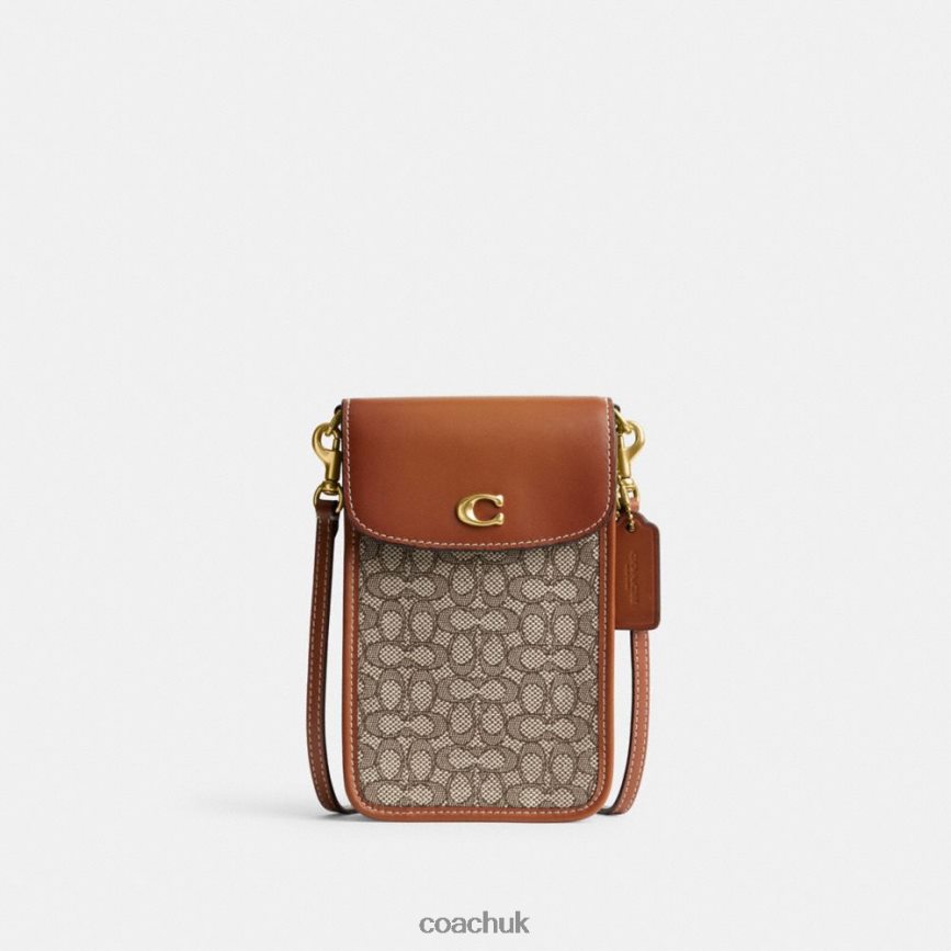 Coach Women PHONE CROSSBODY IN MICRO SIGNATURE JACQUARD B4/Cocoa Burnished Amb D0DL44386